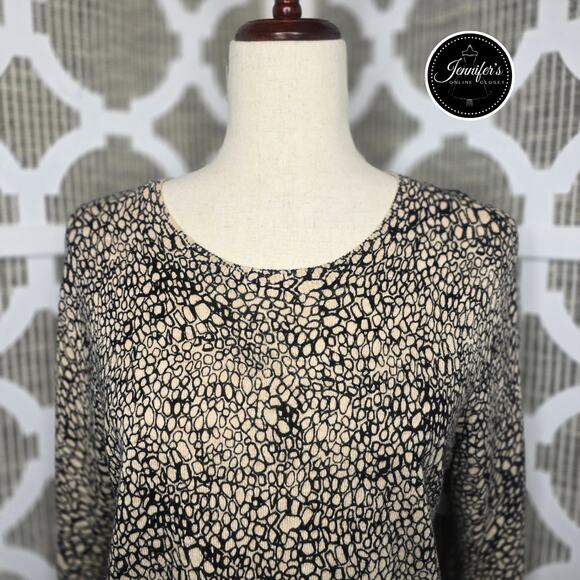 Dana Buchman Brown and Tan Animal Print 3/4 Sleeve Sweater Size MED - Picture 3 of 9